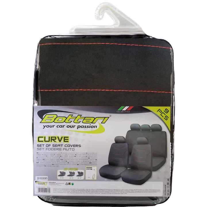 Huse auto cu fermoar Bottari, 9 piese, negru/rosu