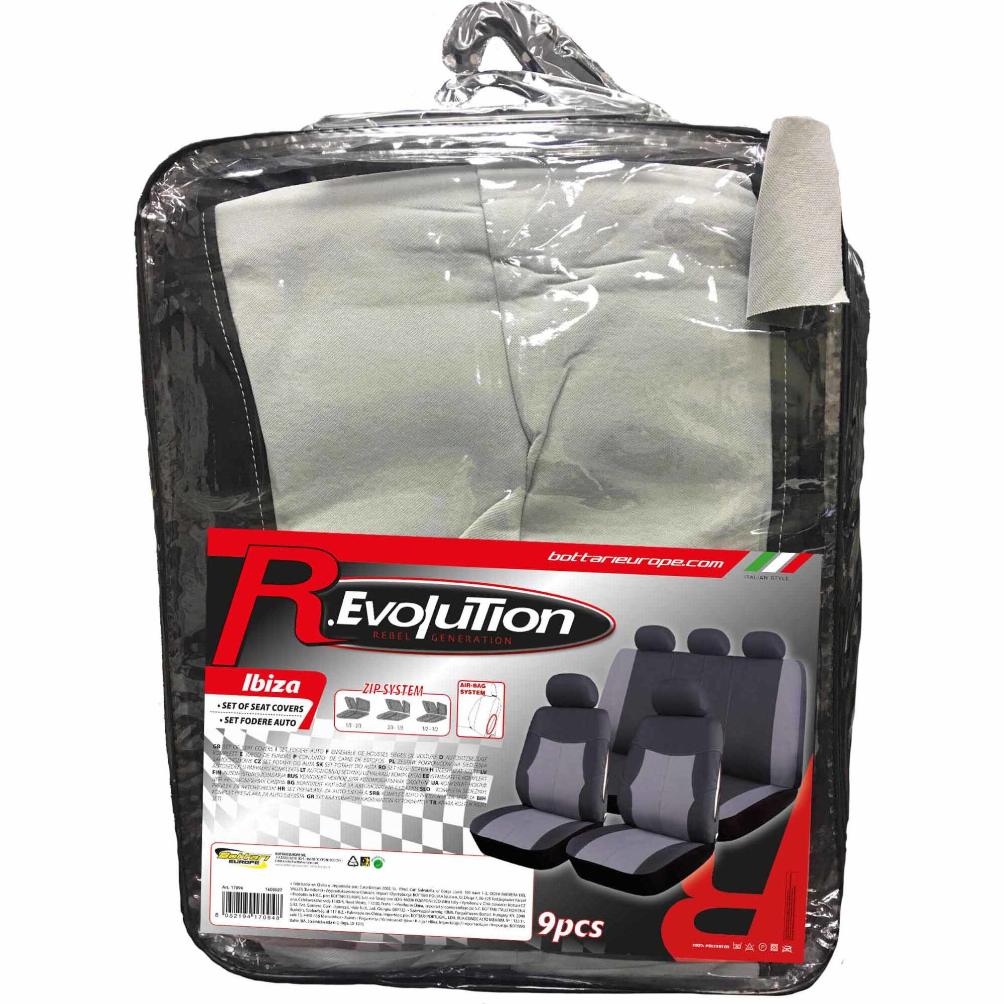 Huse auto Revolution Ibiza, 9 piese, negru/gri