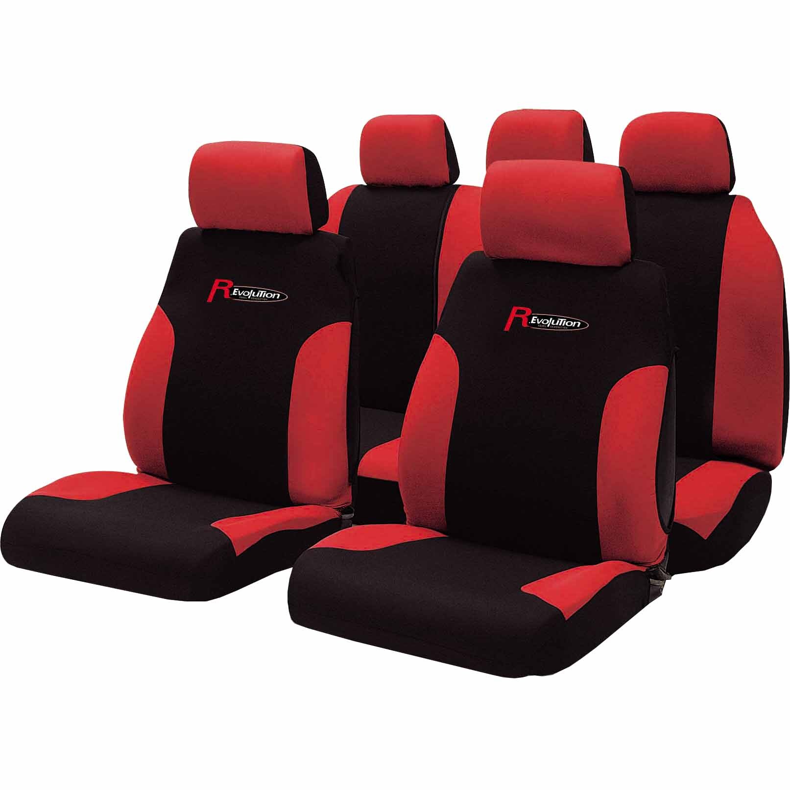 Huse auto Revolution Puma, 9 piese, negru/rosu