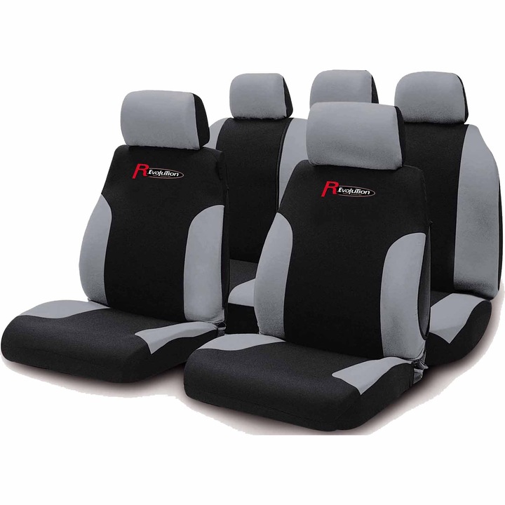 Huse auto Revolution Puma, 9 piese, negru/gri