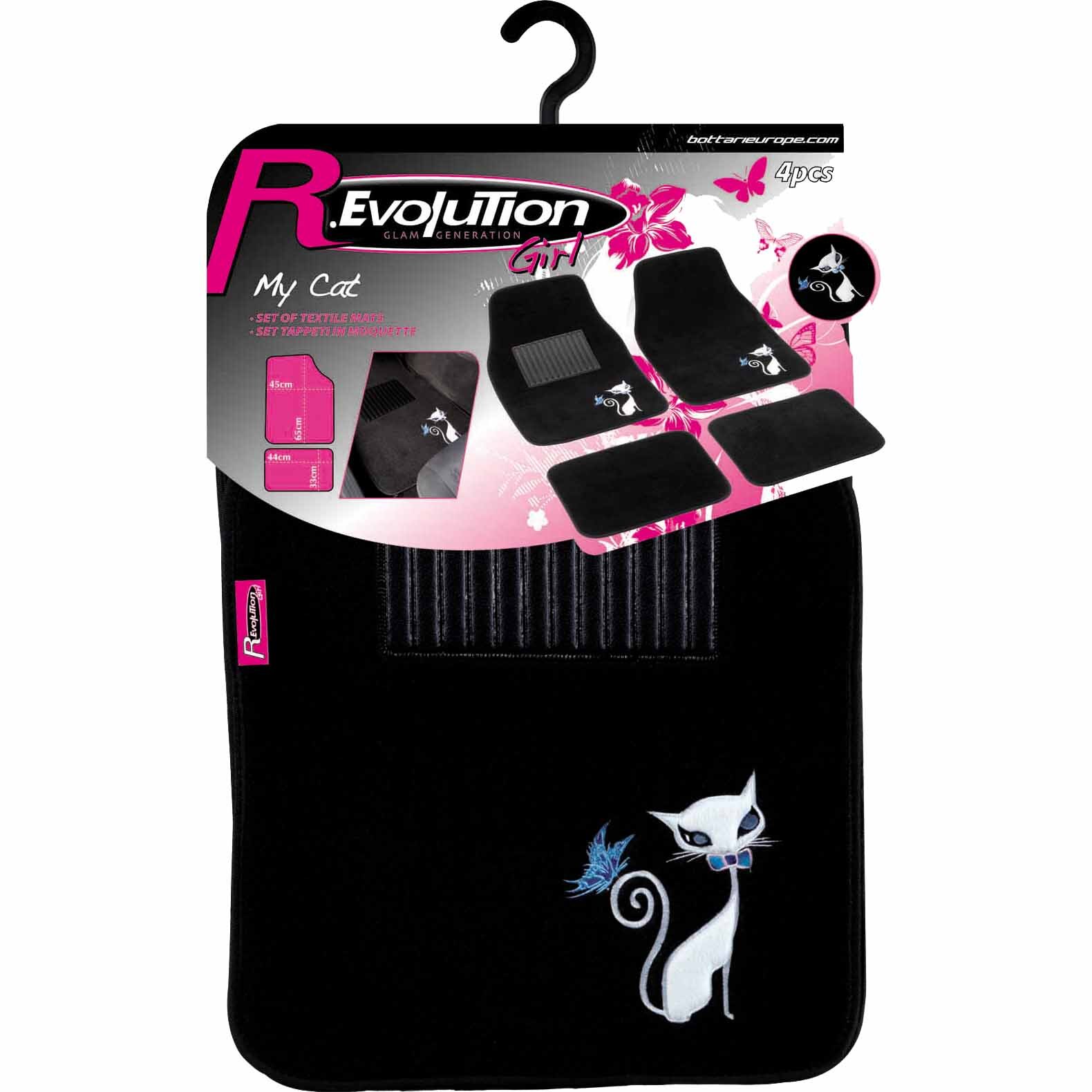 Set covorase textil Revolution My Cat, 4 bucati, negru/alb/albastru