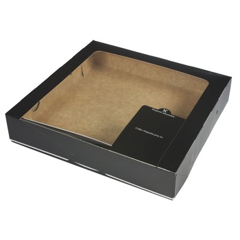 Cutie prajituri, NOIRE, cu fereastra din carton, cu capac atasat, 20 x 10,5 x 5 cm Cutie prajituri, NOIRE, cu fereastra din carton, cu capac atasat, 20 x 10,5 x 5 cm