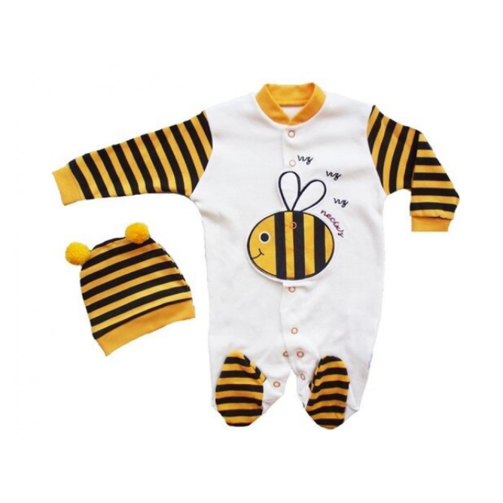 Salopeta cu caciulita,Model albinuta, galben ,Bubu-Still,3-6 luni