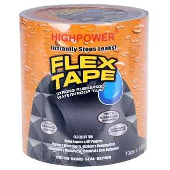 Banda rezistenta la apa Super Adeziva Flex Tape 10cmx1,5m, culoare negru Banda rezistenta la apa Super Adeziva Flex Tape 10cmx1,5m, culoare negru