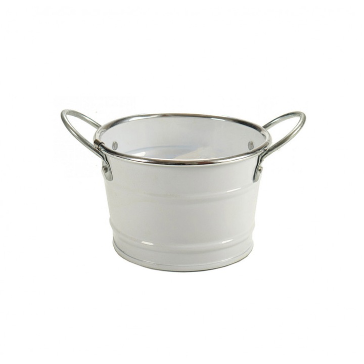 Ghiveci pentru flori, metalic, cu manere, rotund, diametru 12 cm, Alb
