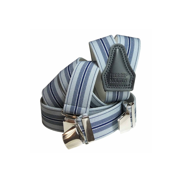 Мъжки тиранти Pierre Mouton, Щампа на райе, 120 см, Син/Сив