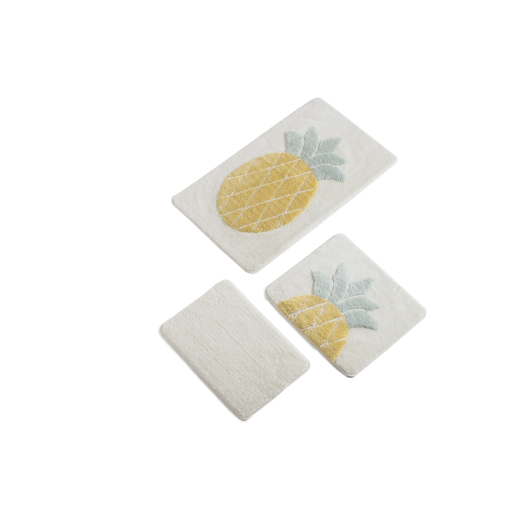 Set 3 covorase baie acril, 60x100cm, 50x60 cm, 40x60 cm, Chilai Home, Ananas