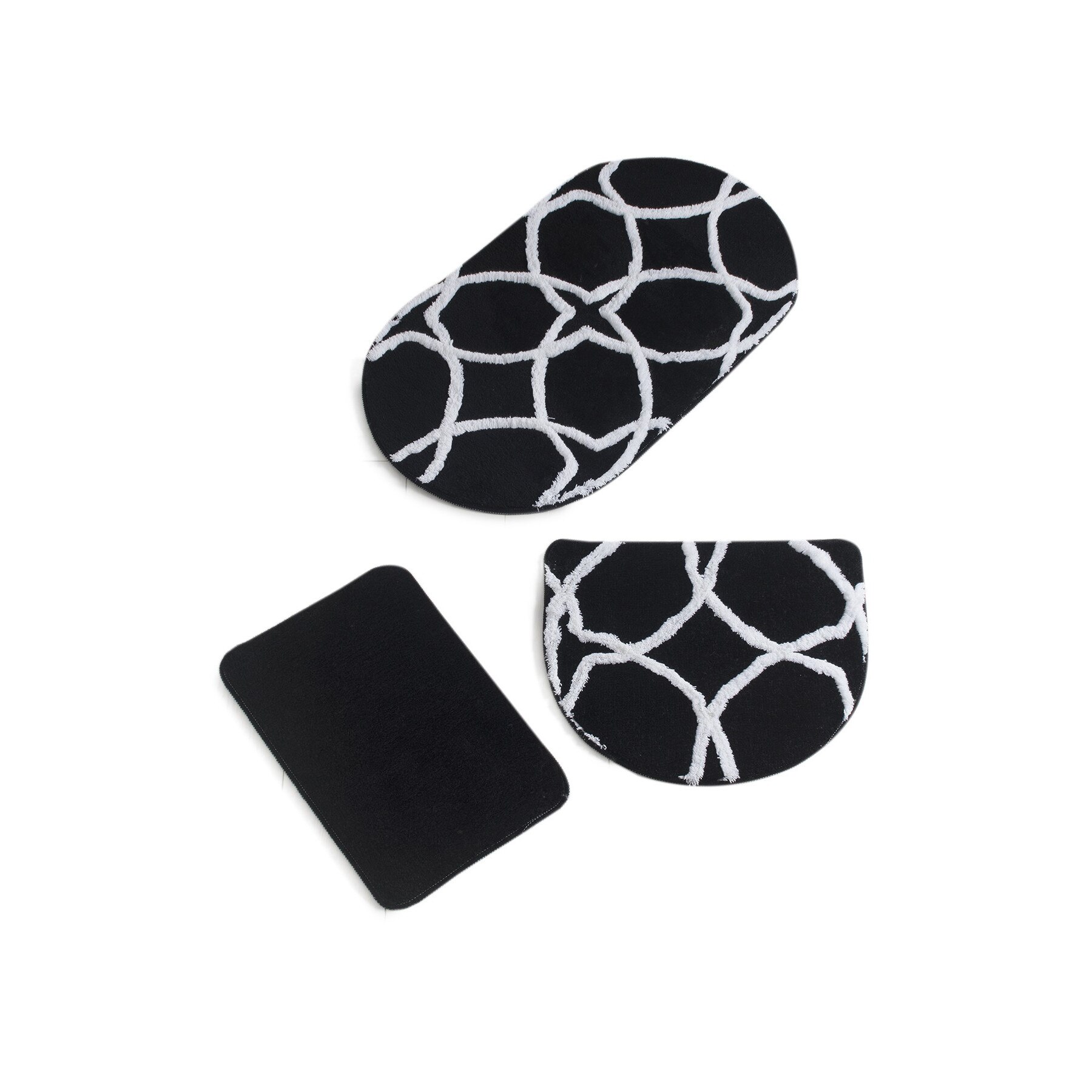 Set 3 covorase baie acril, 60x100cm, 50x60 cm, 40x60 cm, Chilai Home, Bonne Oval Negru