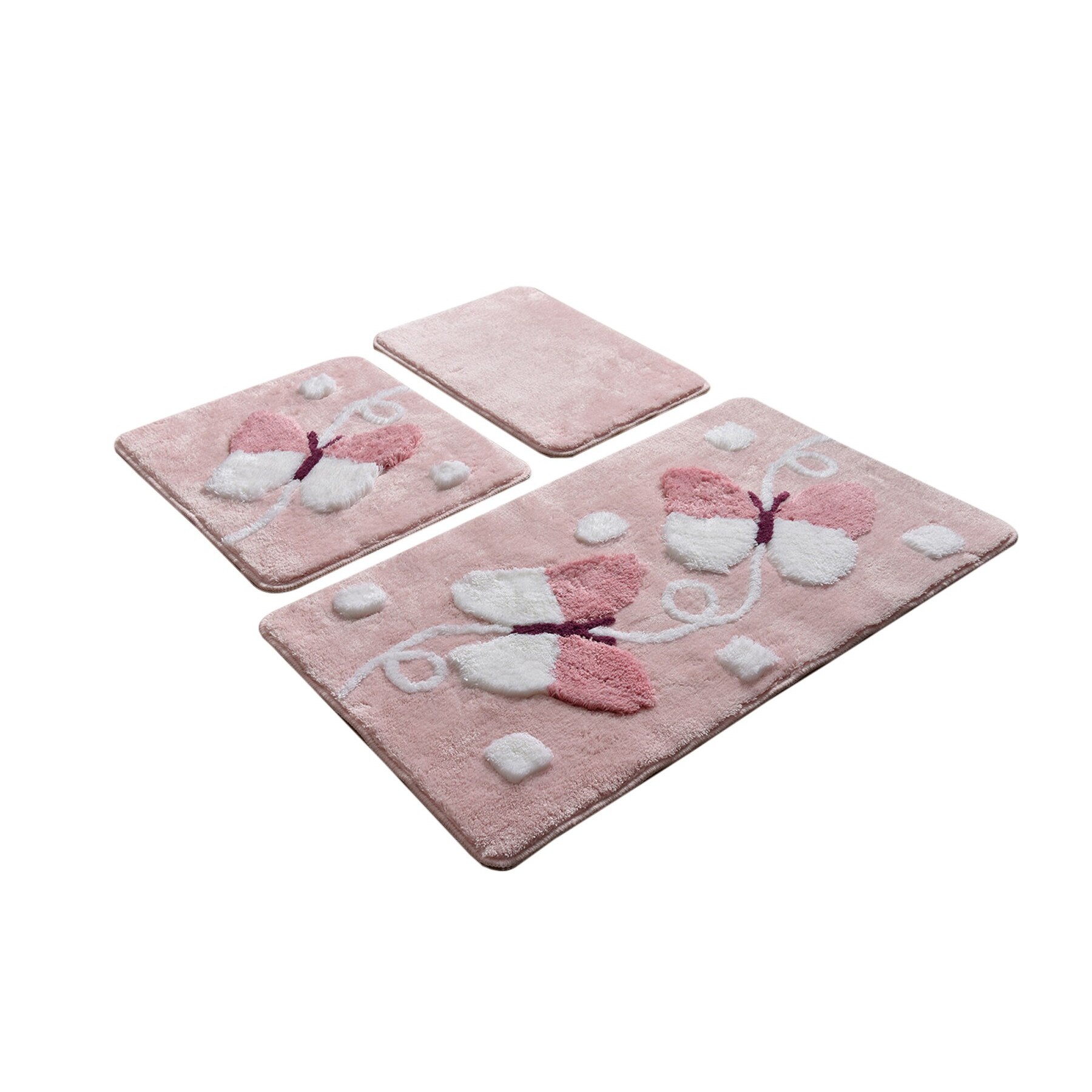 Set 3 covorase baie acril, 60x100cm, 50x60 cm, 40x60 cm, Chilai Home, Mari Roz