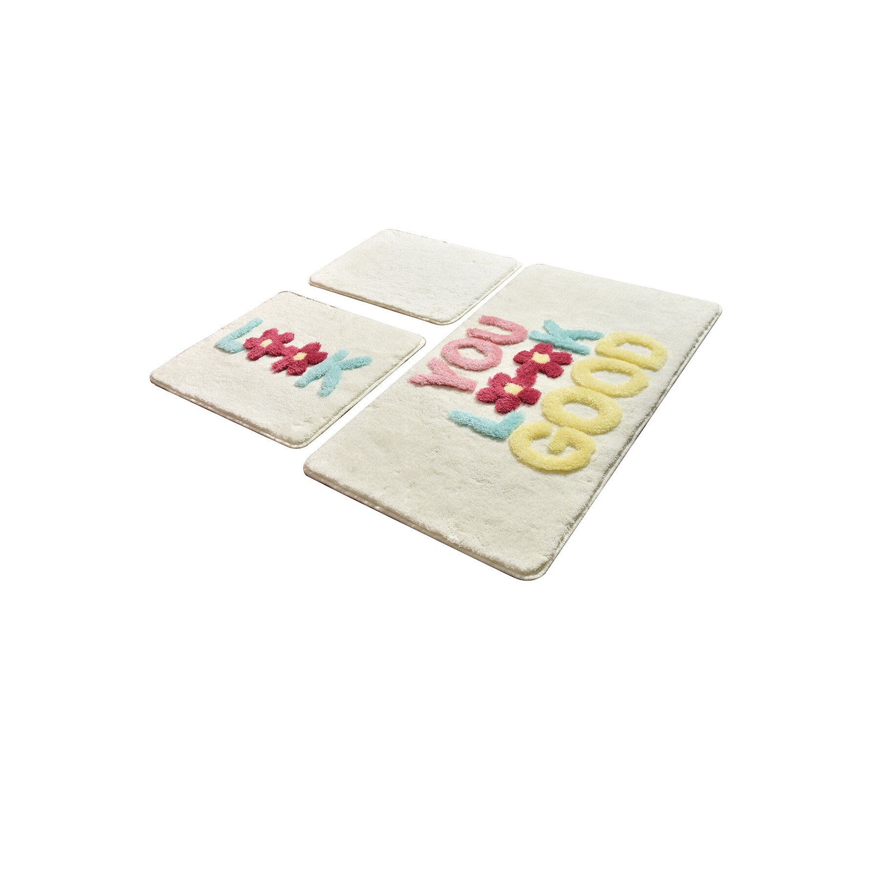 Set 3 covorase baie acril, 60x100cm, 50x60 cm, 40x60 cm, Chilai Home, Look Ecru