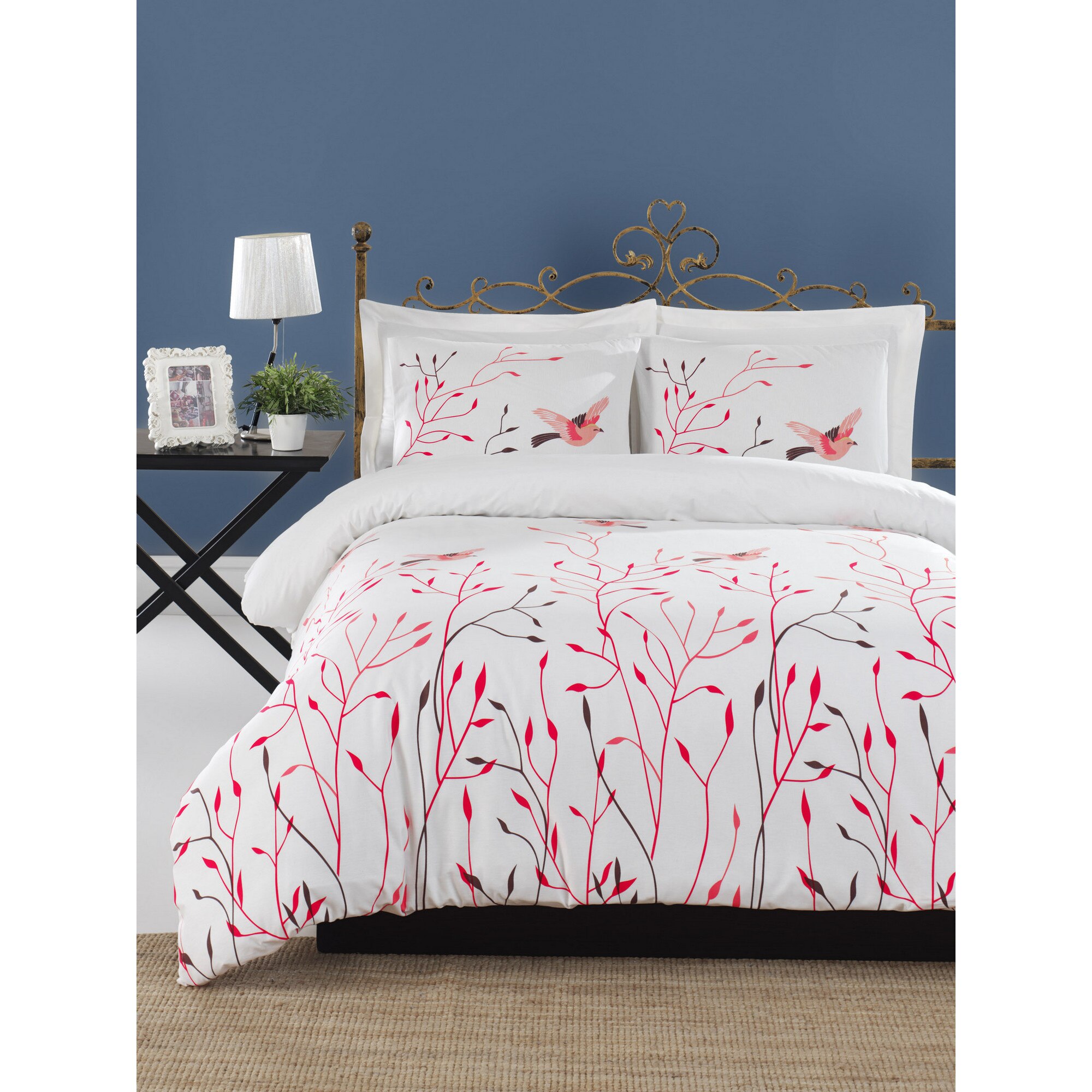 Lenjerie de pat dublu bumbac 100% ranforce, 4 piese, Enlora Home, Fidella Pink