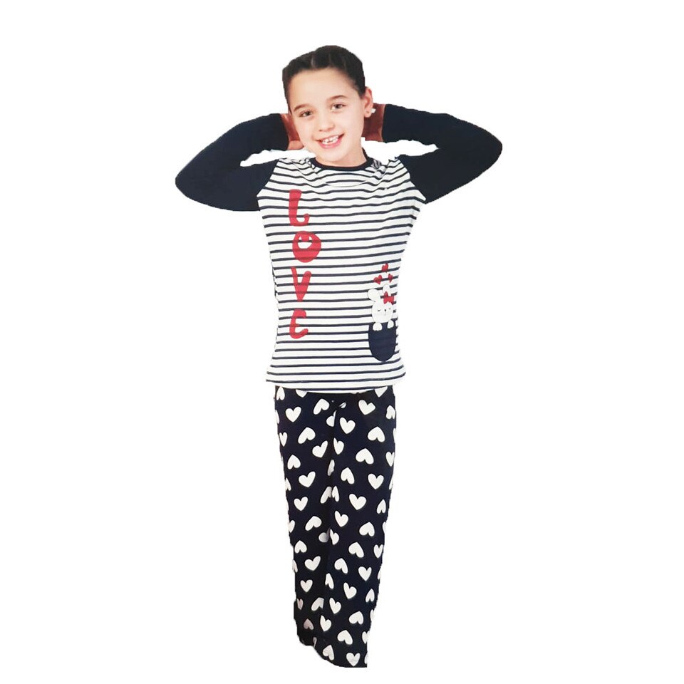 Pijama copii, model love, Elitol, gama sleep 9,10 ani neagra, alba