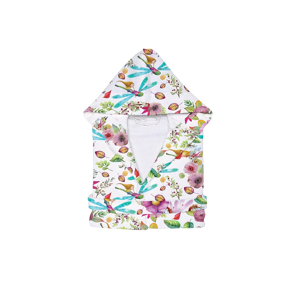 Halat de baie pentru copii din bumbac absorbant, model cu zane,fairy, multicolor, 8-10 ani