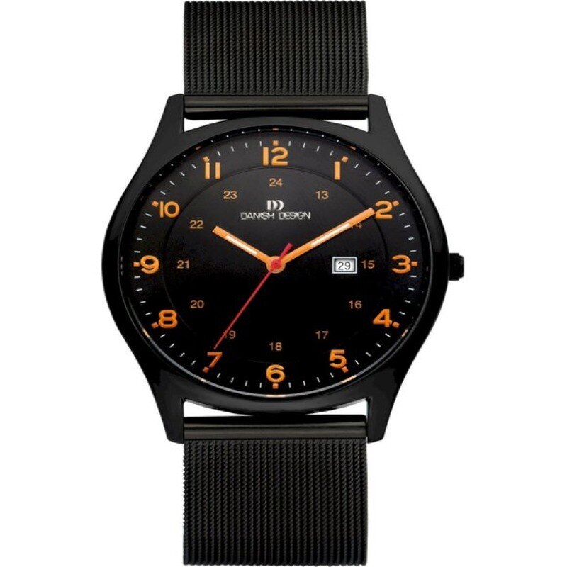 Ceas analogic, Danish Design, IQ64Q956 / 3316323, Quartz, 3 ATM, 38 mm, Negru/Portocaliu