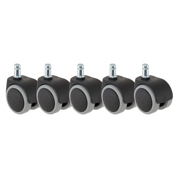 Set 5 Roti scaun birou gumate gri D50mm, tija prindere D11mm Set 5 Roti scaun birou gumate gri D50mm, tija prindere D11mm