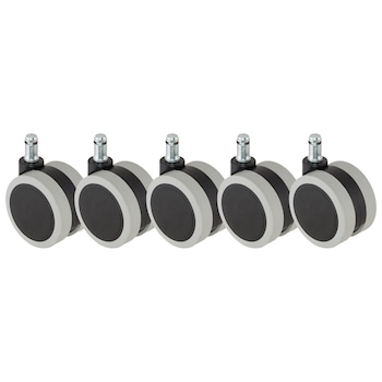 Set 5 Roti scaun birou gumate gri D65mm, PP, buza 20mm, tija prindere D11mm Set 5 Roti scaun birou gumate gri D65mm, PP, buza 20mm, tija prindere D11mm