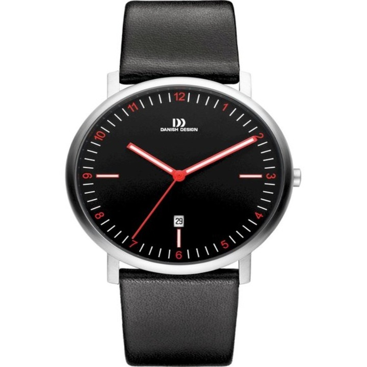 Danish Design analog ora, kvarc, 3 ATM, 42 mm, fekete/ezust, Fekete/Piros