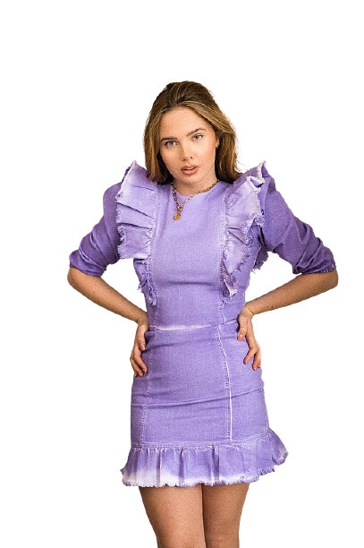 Set fusta si bluza, Chiara, SPODNICA BUTTERFLY, Mov, Denim