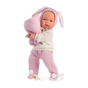 Papusa Llorens, Joelle cu saculet roz, cu sunete, 38 cm Papusa Llorens, Joelle cu saculet roz, cu sunete, 38 cm