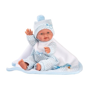 Papusa Llorens, Bebito cu paturica albastra, 26 cm Papusa Llorens, Bebito cu paturica albastra, 26 cm