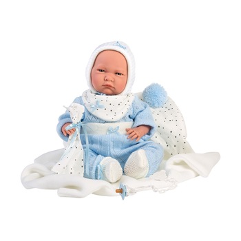 Papusa Llorens, Lalo cu paturica alba, cu sunete, 42 cm Papusa Llorens, Lalo cu paturica alba, cu sunete, 42 cm