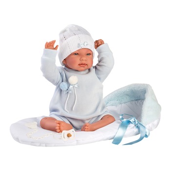 Papusa Llorens, Tino cu saculet de dormit omida, cu sunete, 44 cm Papusa Llorens, Tino cu saculet de dormit omida, cu sunete, 44 cm