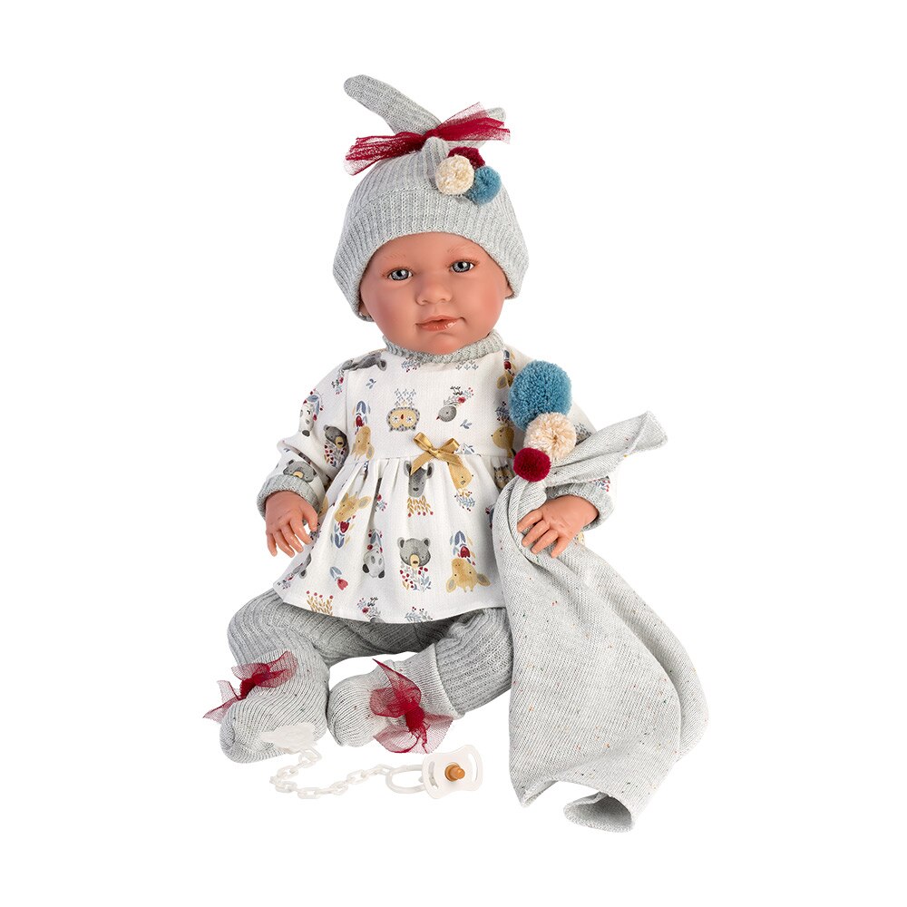 Papusa Llorens, Mimi cu paturica gri, cu sunete, 42 cm