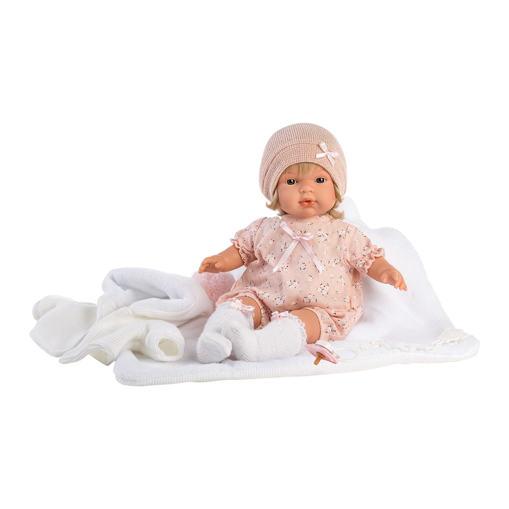 Papusa Llorens, Lola cu paturica alba, cu sunete, 38 cm