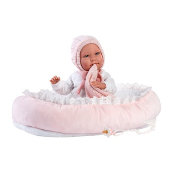 Papusa Llorens, Mimi cu cosulet roz, cu sunete, 42 cm Papusa Llorens, Mimi cu cosulet roz, cu sunete, 42 cm