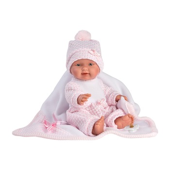 Papusa Llorens, Bebita cu paturica roz, 26 cm Papusa Llorens, Bebita cu paturica roz, 26 cm