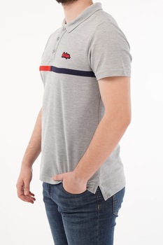 Lee Cooper, Tricou polo din pique cu detalii contrastante, Gri melange, L Lee Cooper, Tricou polo din pique cu detalii contrastante, Gri melange, L