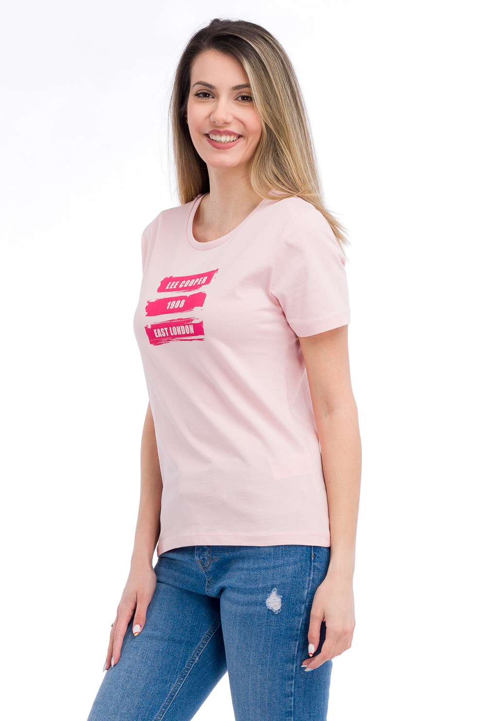Lee Cooper, Tricou de bumbac cu imprimeu logo, Roz