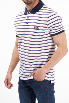 Lee Cooper, Tricou polo de bumbac cu dungi, Alb/Bleumarin/Rosu, S Lee Cooper, Tricou polo de bumbac cu dungi, Alb/Bleumarin/Rosu, S