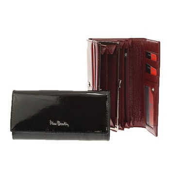 Pierre Cardin - luxus valódi lakkbőr női pénztárca, 18x10, fekete