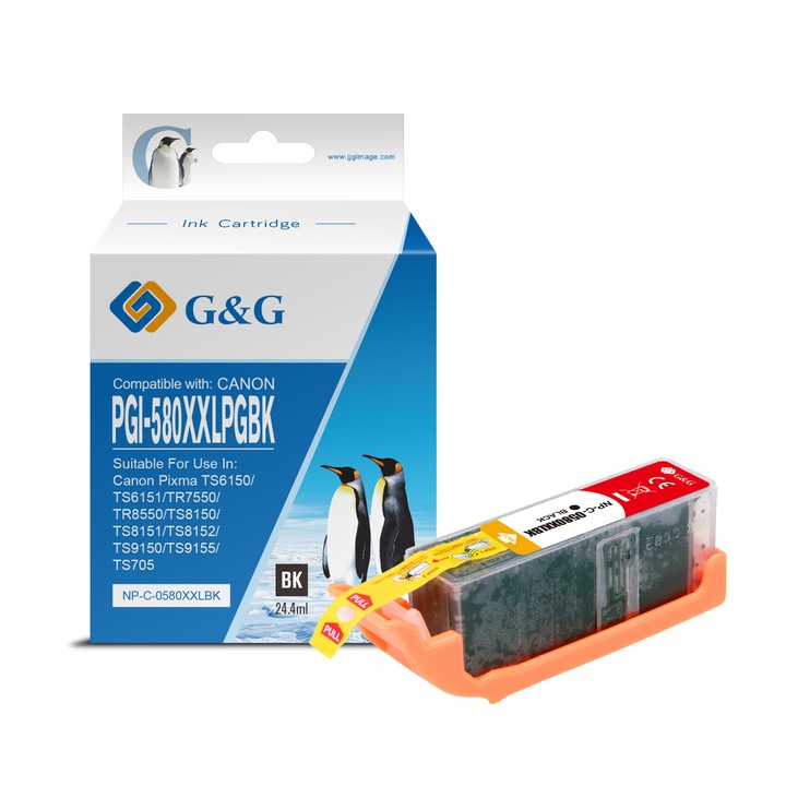 Cartus cerneala G&G compatibil cu Canon Pixma TS6150 PGI-580XXLPGBK, 1200 pagini, pigment black