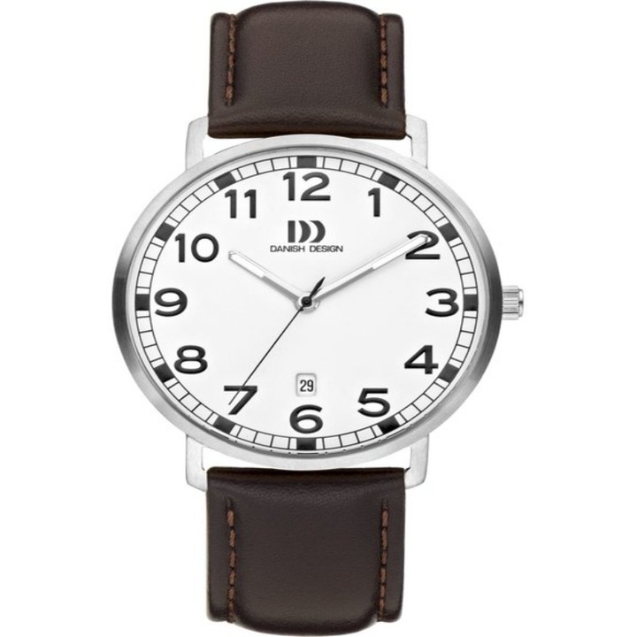 Analóg férfi óra, dán design, IQ12Q1179, kvarc, 5 ATM, 39 mm, barna/ezüst