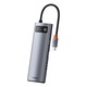 Хъб 6 в 1, Baseus, CAHUB-CW0G, USB-C към 3xUSB 3.0, HDMI, 4K, USB-C PD 100W, RJ45 Алуминиев корпус, Сив