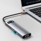 Хъб 6 в 1, Baseus, CAHUB-CW0G, USB-C към 3xUSB 3.0, HDMI, 4K, USB-C PD 100W, RJ45 Алуминиев корпус, Сив