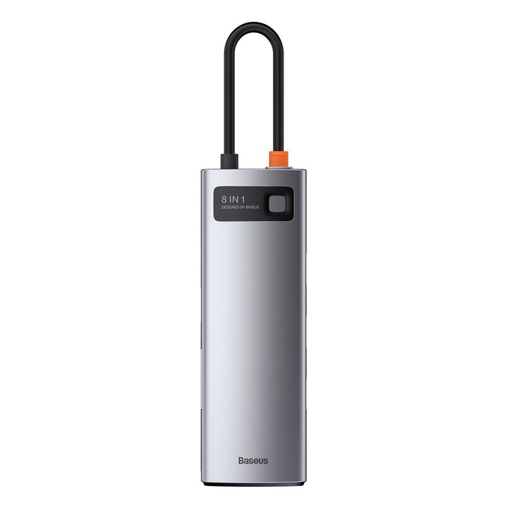 Хъб 6 в 1, Baseus, CAHUB-CW0G, USB-C към 3xUSB 3.0, HDMI, 4K, USB-C PD 100W, RJ45 Алуминиев корпус, Сив