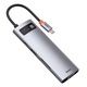Хъб 6 в 1, Baseus, CAHUB-CW0G, USB-C към 3xUSB 3.0, HDMI, 4K, USB-C PD 100W, RJ45 Алуминиев корпус, Сив