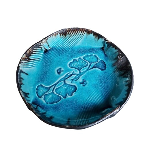 Bol de ceramica cu marginile impachetate diametru 20 cm, textura gingko biloba