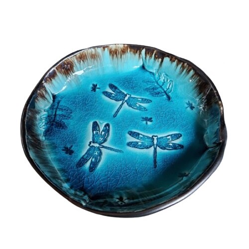 Bol de ceramica cu marginile impachetate diametru 20 cm, textura libelule