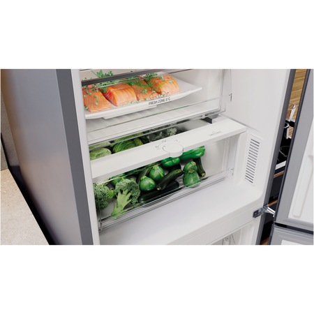 Combina frigorifica Hotpoint HAFC9 TI32SX, 367 l, Total No Frost, FreshZone+, ActiveFresh, Comresor Active Inverter, Raft sticle, Clasa E, H 202.7 cm, Inox
