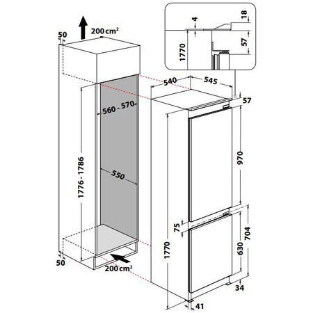 Combina frigorifica incorporabila Whirlpool WHC18T341, 250l, Clasa F, Total No Frost, 6th Sense, H 177 cm, Alb