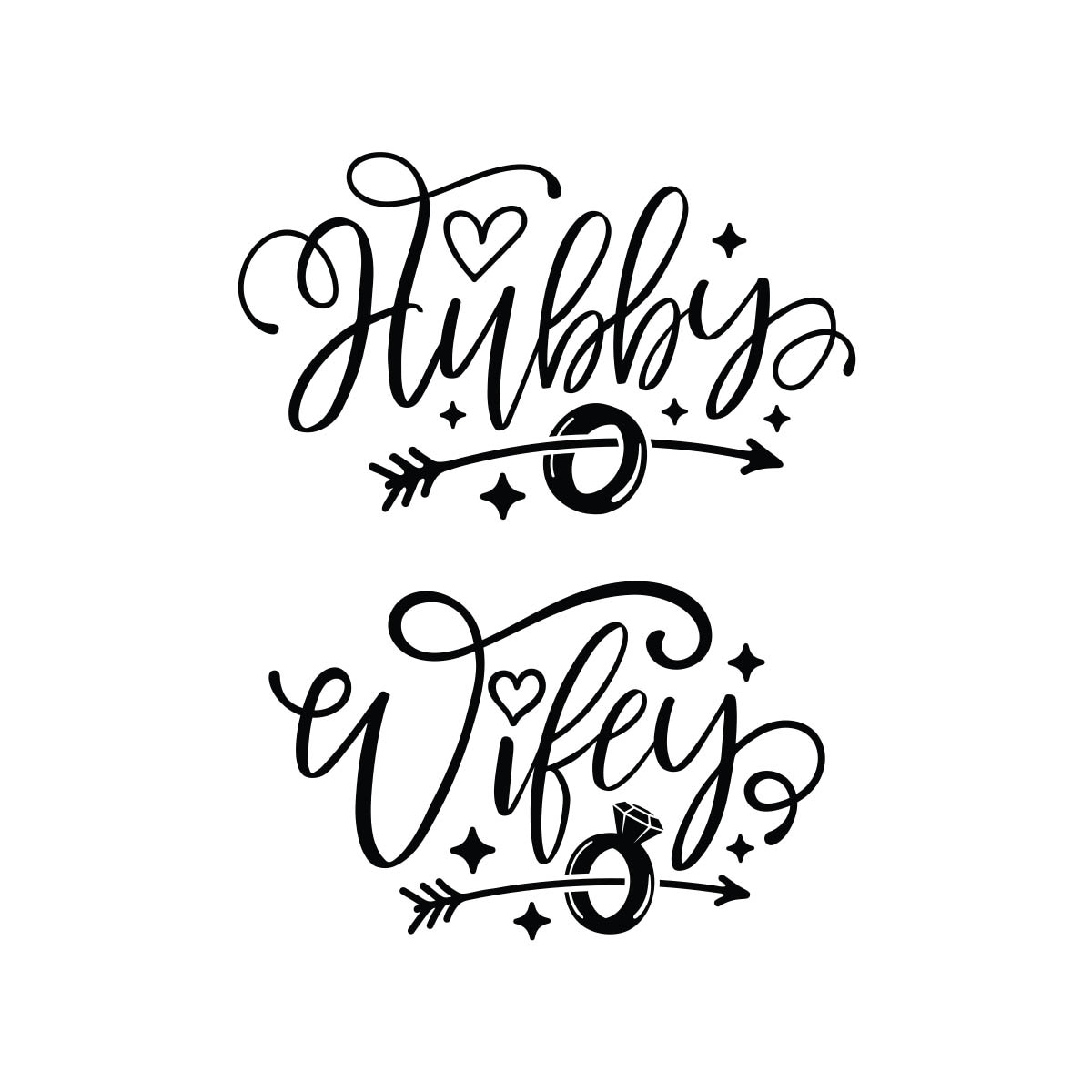 Sticker Decorativ Citat Cupluri “Hubby & Wifey”, 47×60 cm, Negru, Oracal