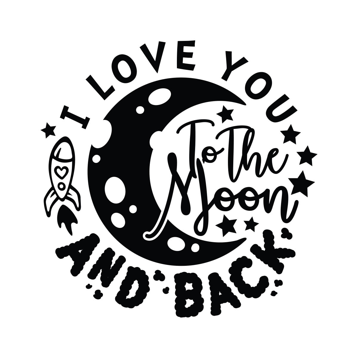 Sticker Decorativ Citat Cupluri “I love you to the Moon and back”, 47×47 cm, Negru, Oracal