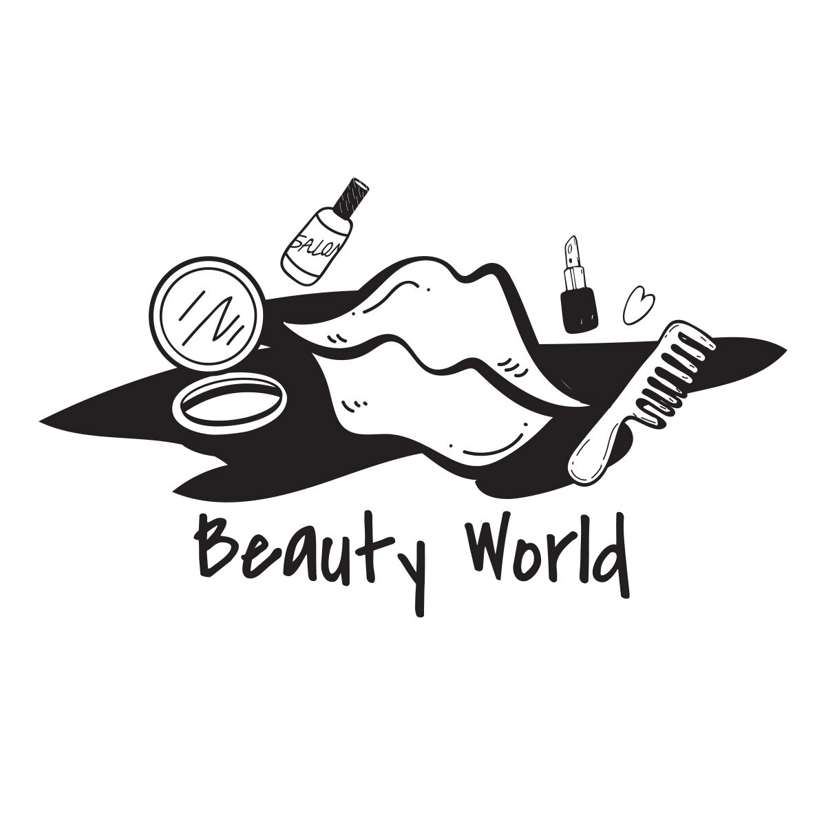 Sticker Decorativ Salon Frumusete “Beauty World”, 47×80 cm, Negru, Oracal