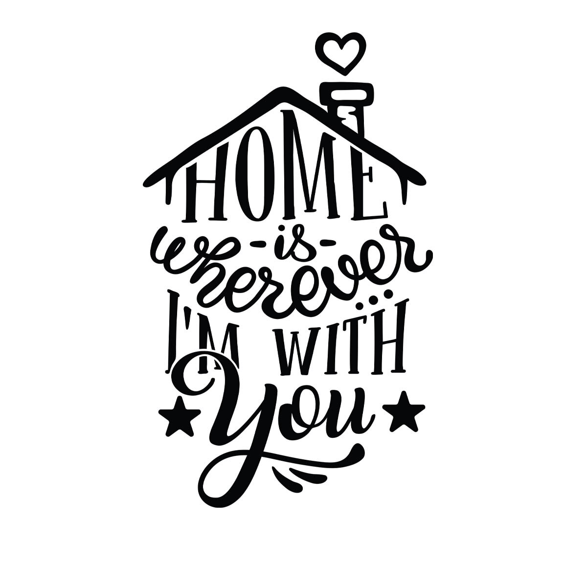 Sticker Decorativ Citat Cupluri “Home is wherever I’m with you”, 47×77 cm, Negru, Oracal