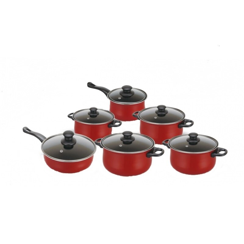 Set 12 piese, 6 vase din otel cabon si 6 capace din sticla