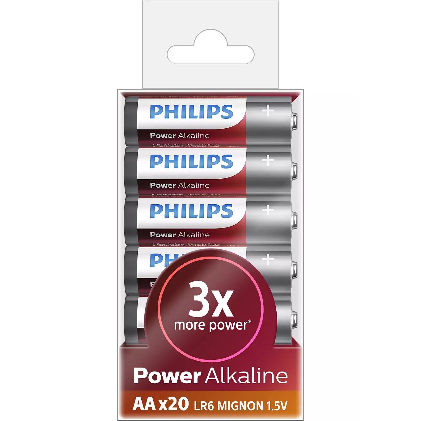 Set baterii Philips Power Alkaline LR6P20T/10, tip AA, 1.5V, 20 bucati